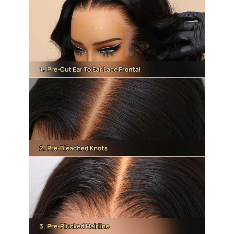 Nadula Lace Frontal Burgundy Plum Layer Cut Wavy Wig - Pre-Cut, Pre-Bleached, Pre-Plucked with Invisible Knots, Density, Loose Waves, Real Human Hair, Unisex Adult