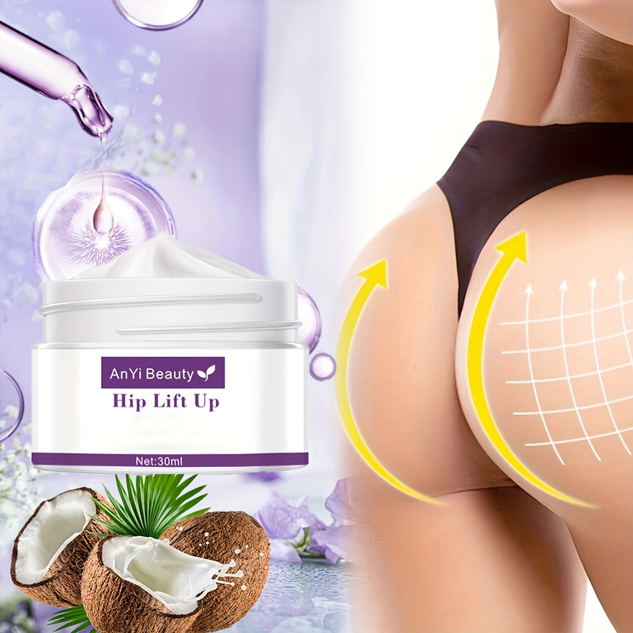 2pcs Hip Lift & Firming Cream - Vitamin E, Avocado Oil, Soy Protein & Coconut Oil Infused, Tightens, Lifts & Moisturizes for Smooth, Curvy Peach Lift Buttocks - Hypoallergenic, Fragrance-Free, 1.01oz Each, Suitable for All Li