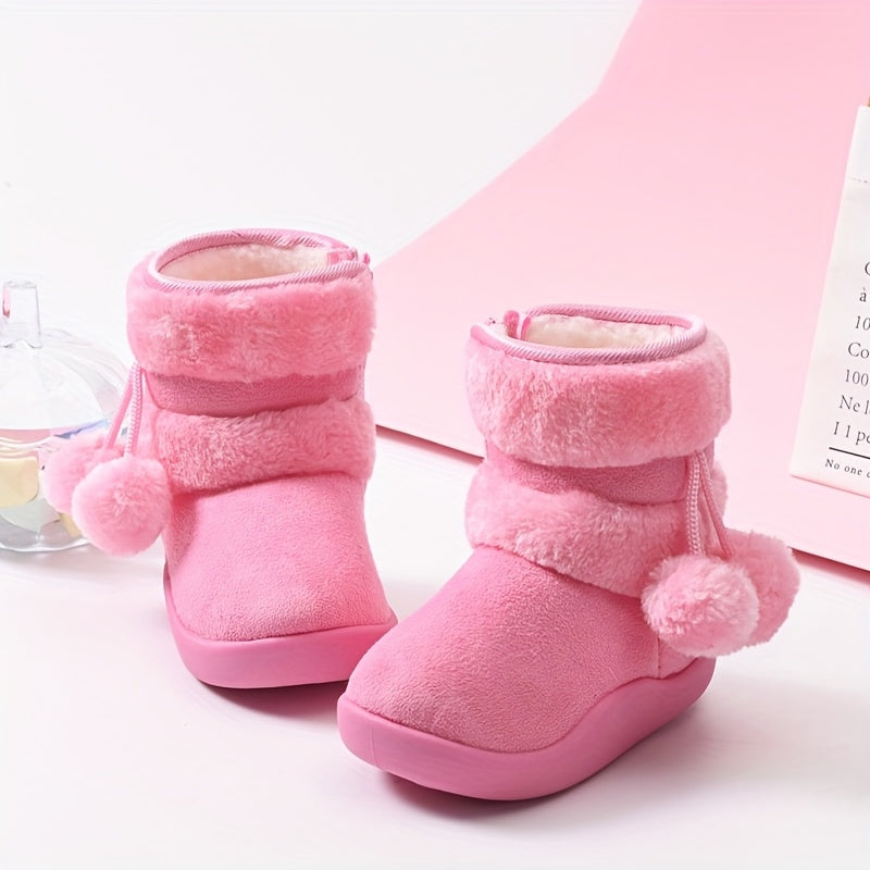 Kids' Plush Snow Boots - Slip-On Winter Boots with Non-Slip TPR Sole, Soft Fabric Upper & Fuzzy Lining - Warm Cold Weather Shoes for Boys & Girls, Toddler & Children - Christmas Halloween Gift (Pink) - Easy On/Off for Snow, I