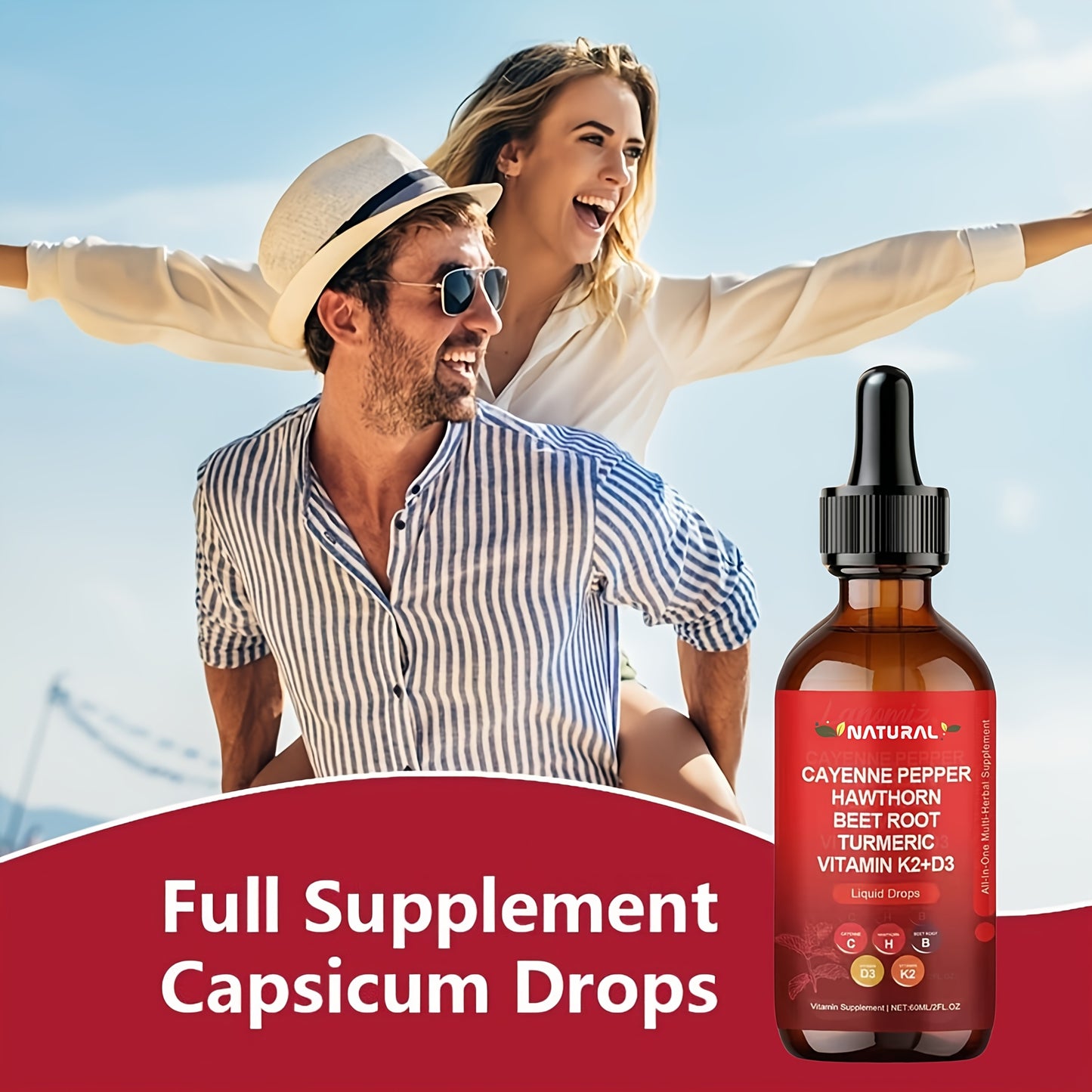 Vitamin K2 D3 Cayenne Pepper Liquid Drops, Beet Root, Turmeric, Ginseng, Ceylon Cinnamon, Daily Wellness Supplement, Allergy Friendly, 2.03oz,Mother's Day gift to mother