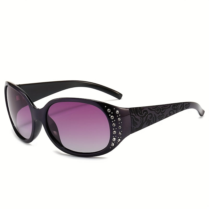 Trendy Glasses for Women - Fashionable Rhinestone-Embellished Cat-Eye Glasses with Purple Floral Design, Lightweight & Durable Frames for Beach, Driving, Outdoor Activities, Street Style, Photoshoot, Luxury Vacation Essential