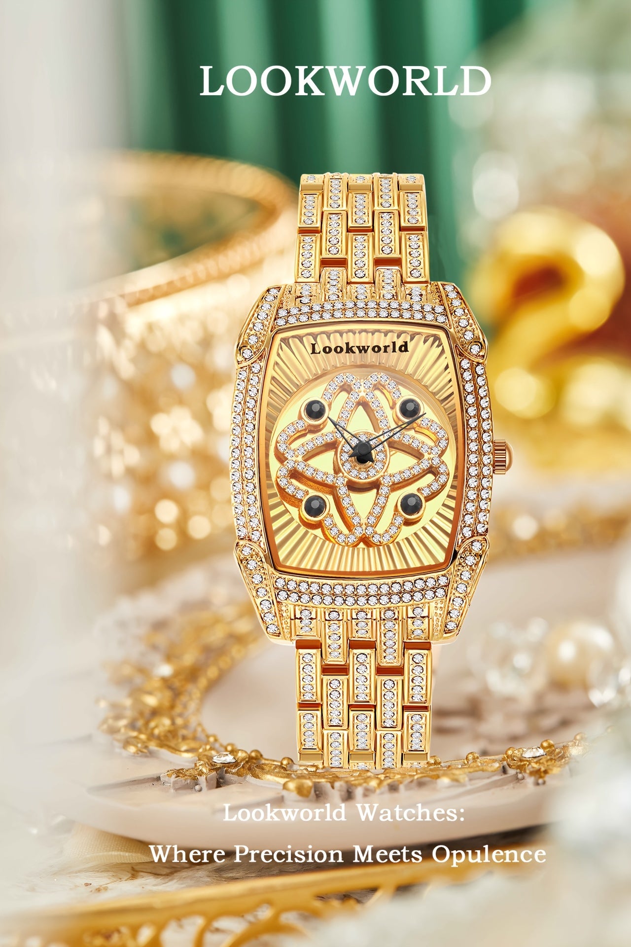 LOOKWORLD Hip-Hop Large Dial Rhinestone Stud Fortune Tuner Series Quartz Watch