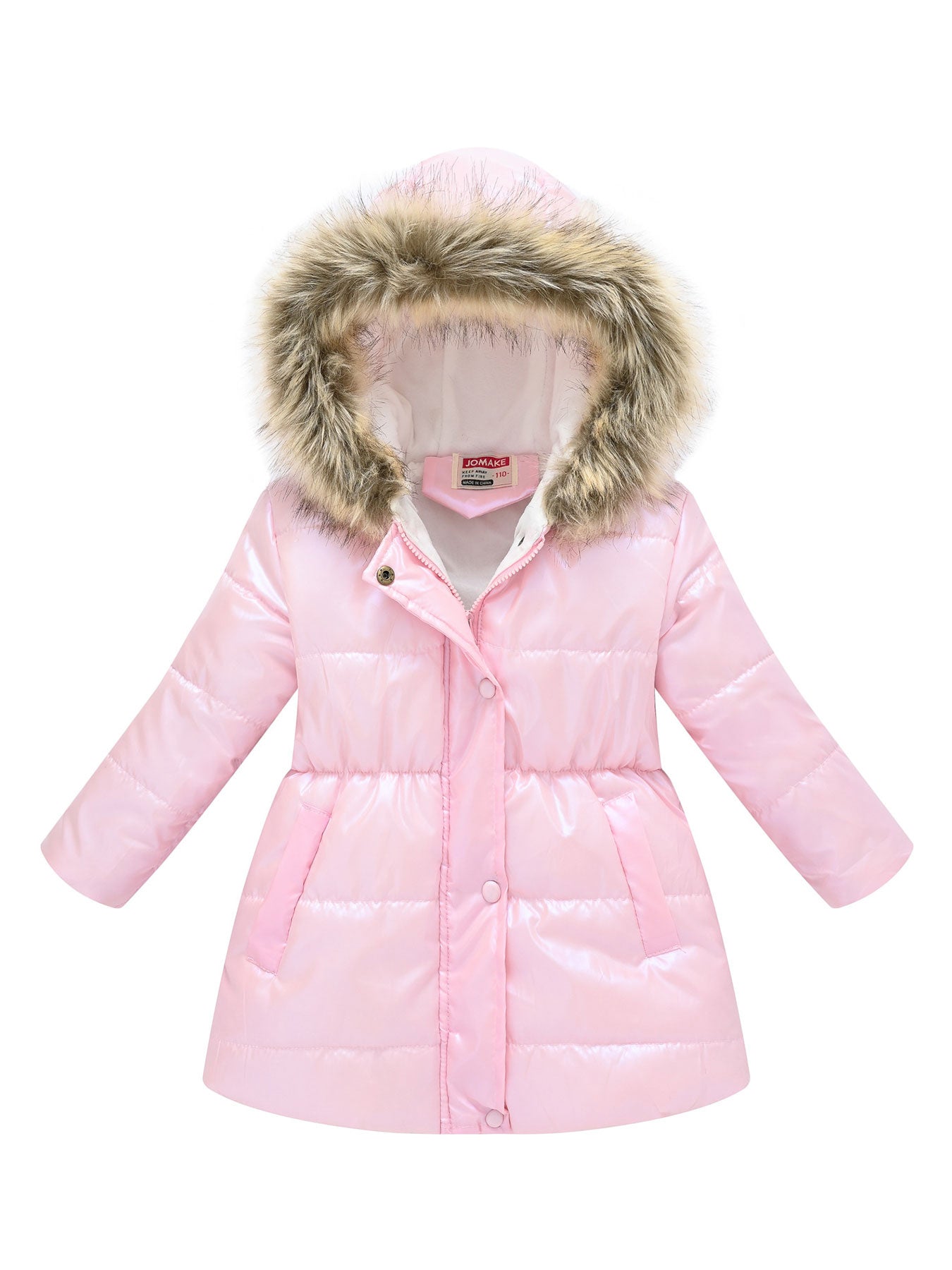Girls' Multicolor Thickened Hooded Jacket | Mid-Length, Autumn & Winter Warm Windproof Outerwear, Suitable for Outdoor Camping and Daily Casual Style, with Pockets and Lining.