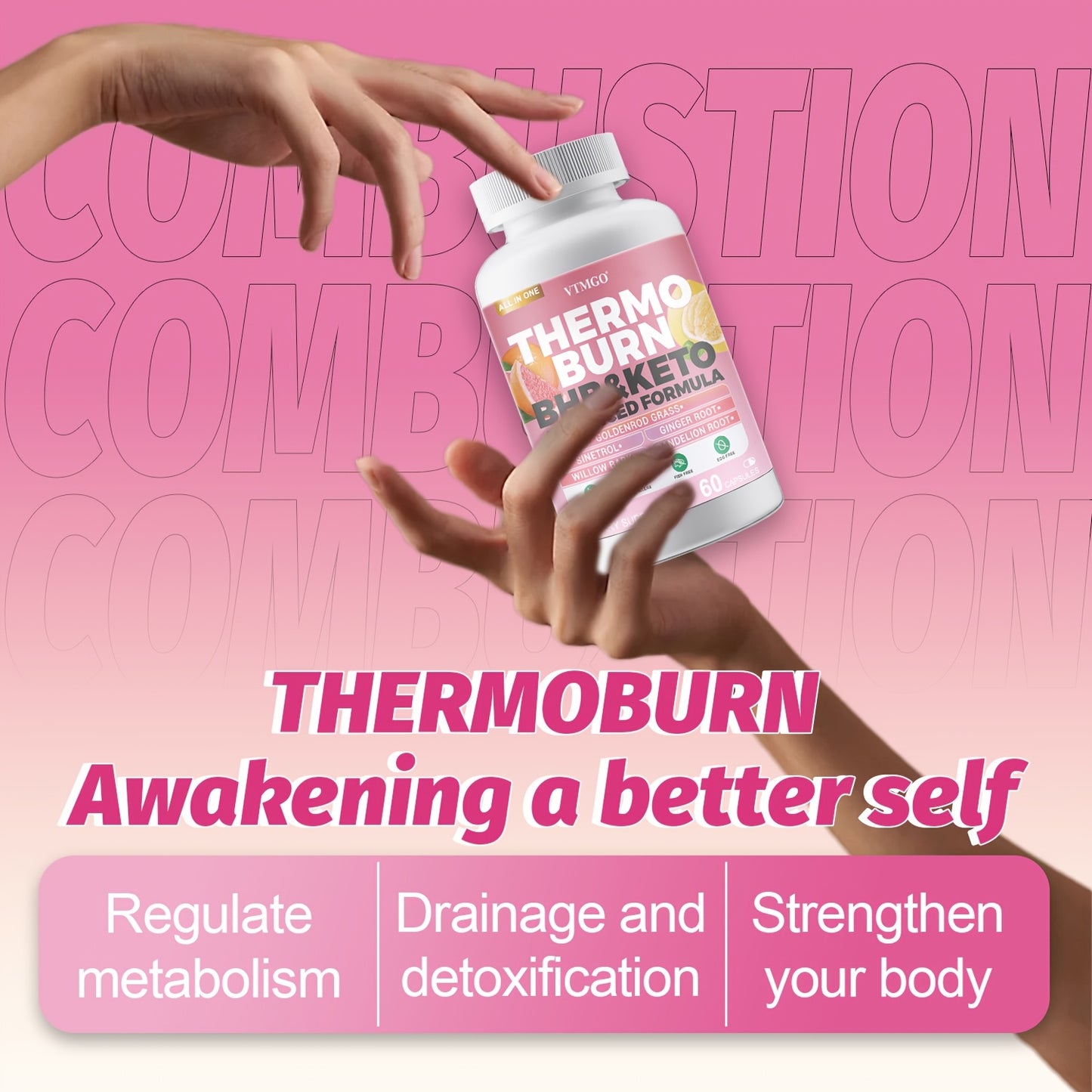 THERMO BURN Capsules Contain Caffeine, Flavonoids, Ginger Root, And Dandelion Root. Natural Ingredients Can Help You Maintain Your Figure And Help Through Metabolism - VTMGO