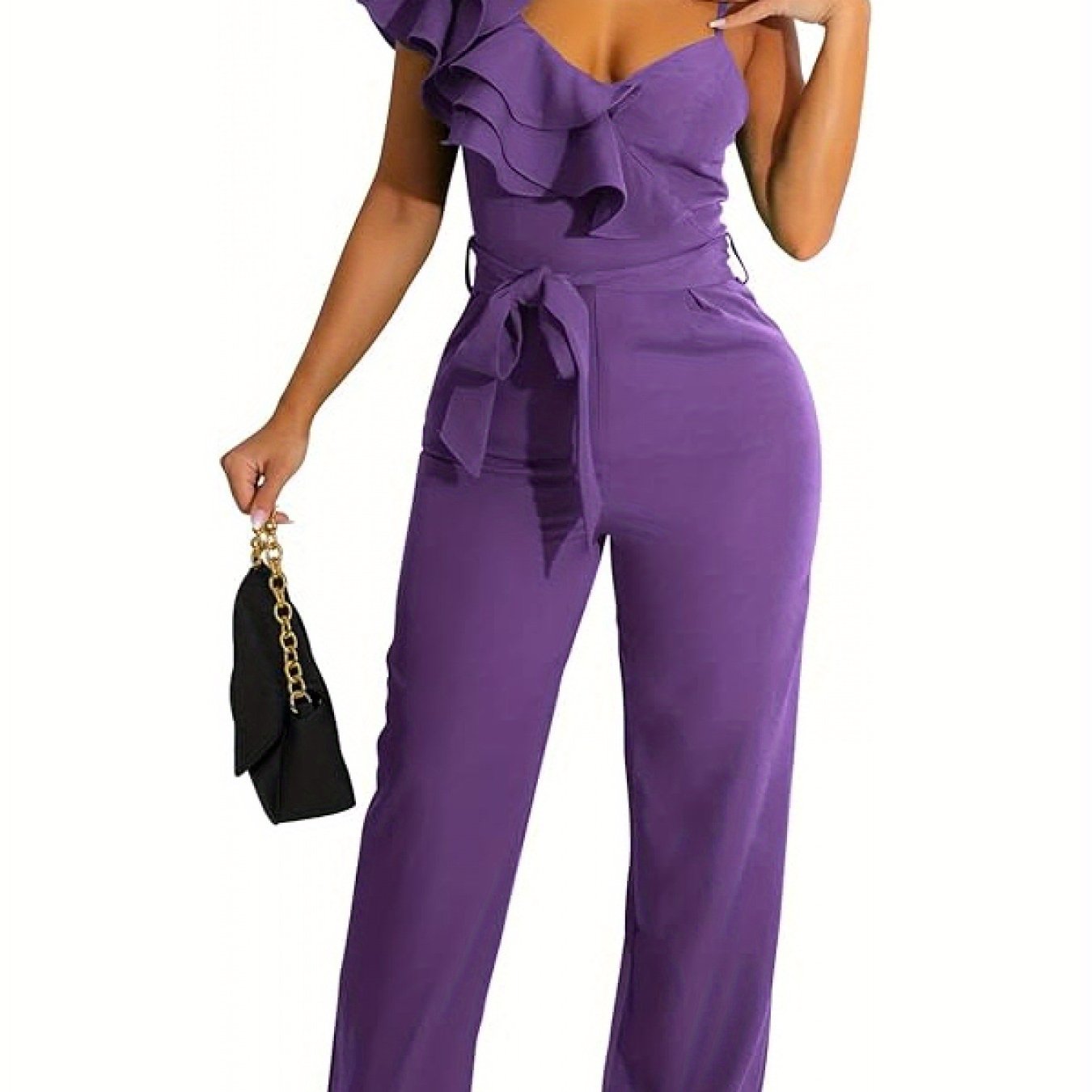 Women'S Casual Jumpsuit V Neck Sleeveless One Shoulder Ruffle Halter Backless Drawstring Wide Leg Pants Sexy Bodysuit Party Club Costume