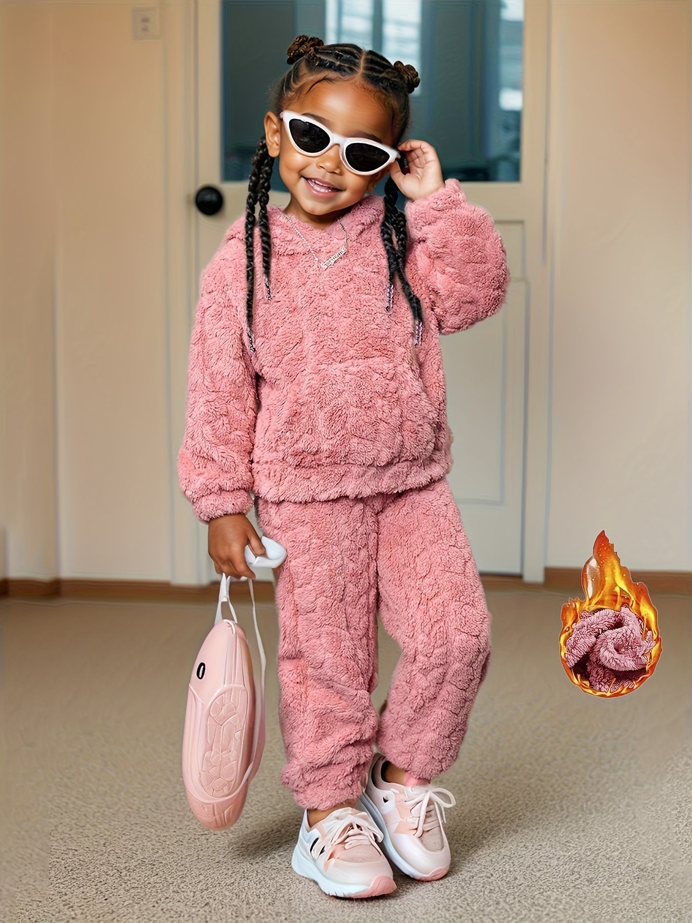 Fashionable Plush Hoodie Set, Warm Winter Sweatshirt And Pants Set, Girls' 2pcs Set, Fashionable Pullover Top & Pants Set, Cold Weather Clothing, Seasonal Outfit, Casual Fashion, Stylish Wear, Comfortable Material, Plush Fabr