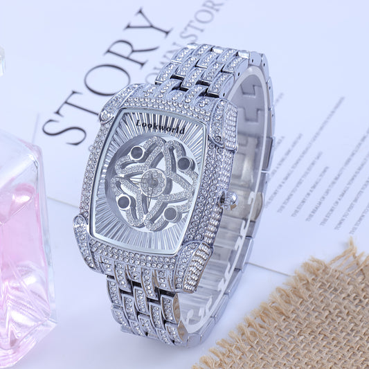 LOOKWORLD Hip-Hop Large Dial Rhinestone Stud Fortune Tuner Series Quartz Watch