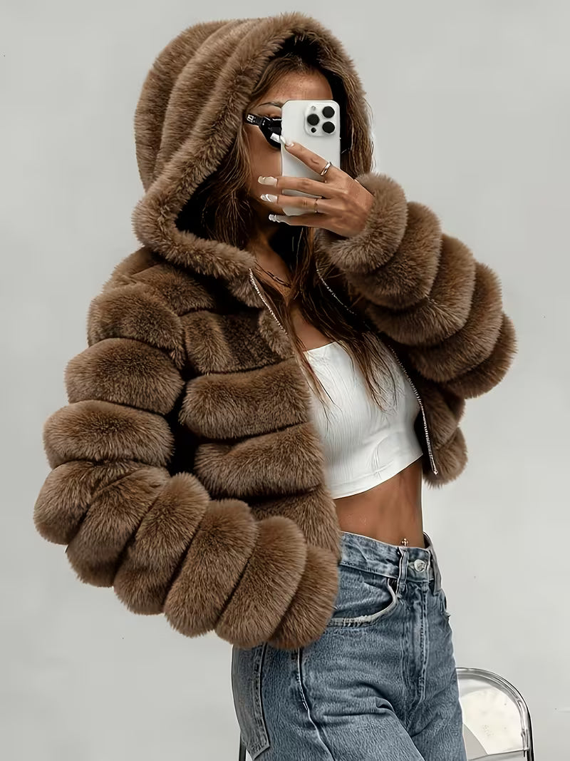 Plus Size Women's Elegant Faux Fur Coat
