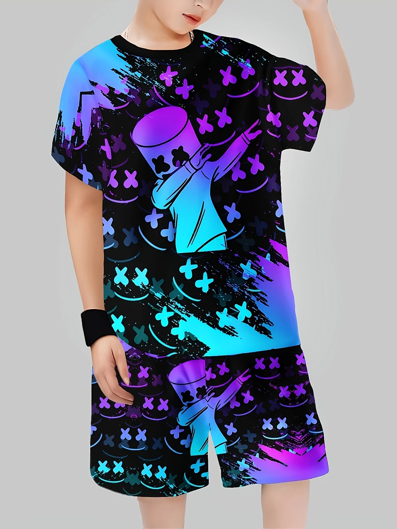 Youthful Fashionable Printed T-shirt And Shorts Set, Summer Style, Novel Pattern Design, Comfortable Quick-drying Breathable Fabric, Sports And Leisure Wear, Unisex Style, Outdoor Essentials, Perfect for Outdoor