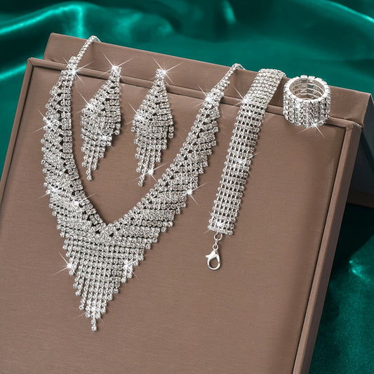 Radiant Jewelry Set - Jewelry Sets with Timeless, Dangle Earrings, Necklace, Ring, and Bracelet for Engagement, Wedding, and Special Occasions