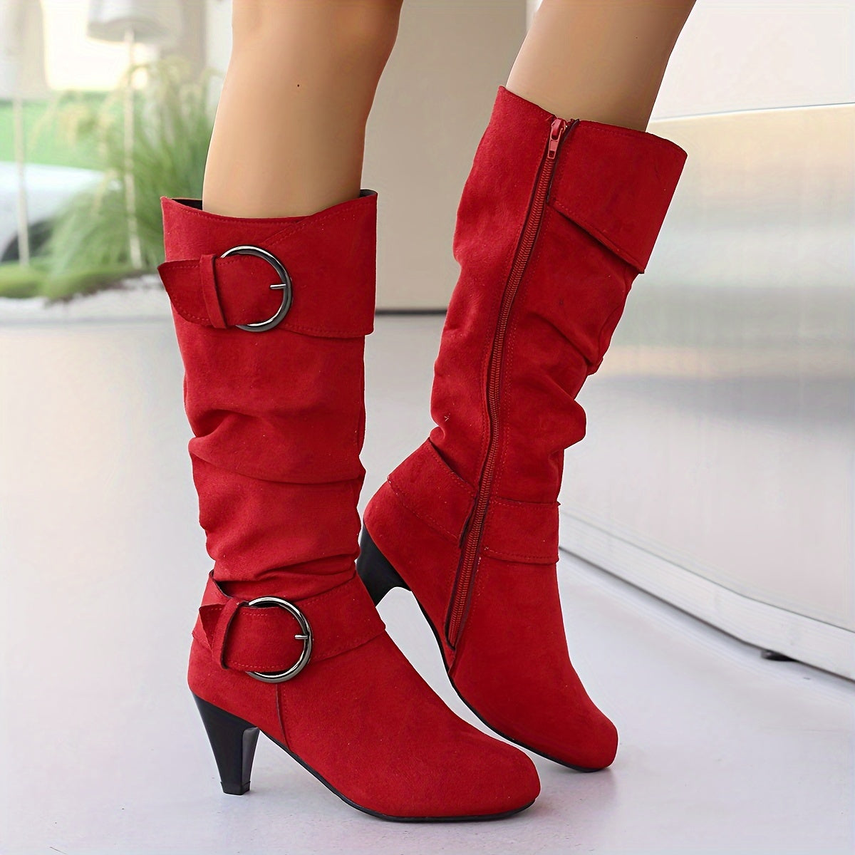 [Versatile Round Toe Boots] Versatile Round Toe Mid Calf Boots - Solid Color Chunky Heel Non-slip Outdoor Shoes - Women's
