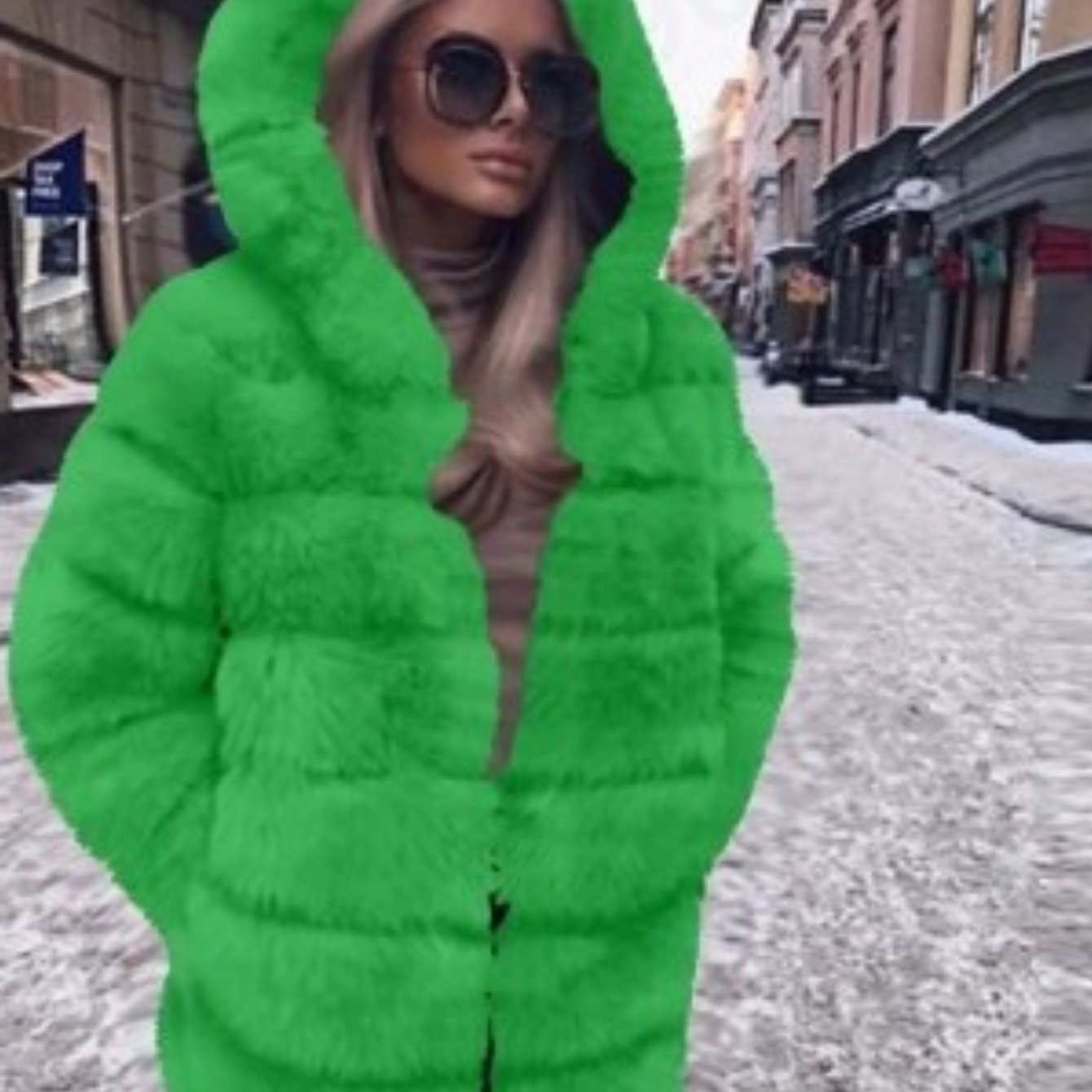 Plus Size, HERTALK Women's Plus Size Pink Faux Fox Fur Coat - Hooded Winter Jacket with Collar, H-Line Silhouette & Full-Length Hem Slit - Luxurious Imitation Fur Outerwear (Pink/) - Machine Washable