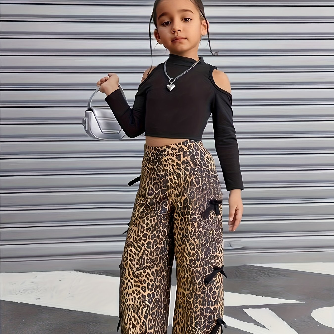 Girls' Leopard Print Wide-Leg Pants - High-Stretch Casual Loose Fit Long Trousers with Elastic Waistband, All-Season Comfort for Casual Attire, Leopard Print Pants, Comfortable Clothing, Trendy Youth Fashion, Durable Fabric,