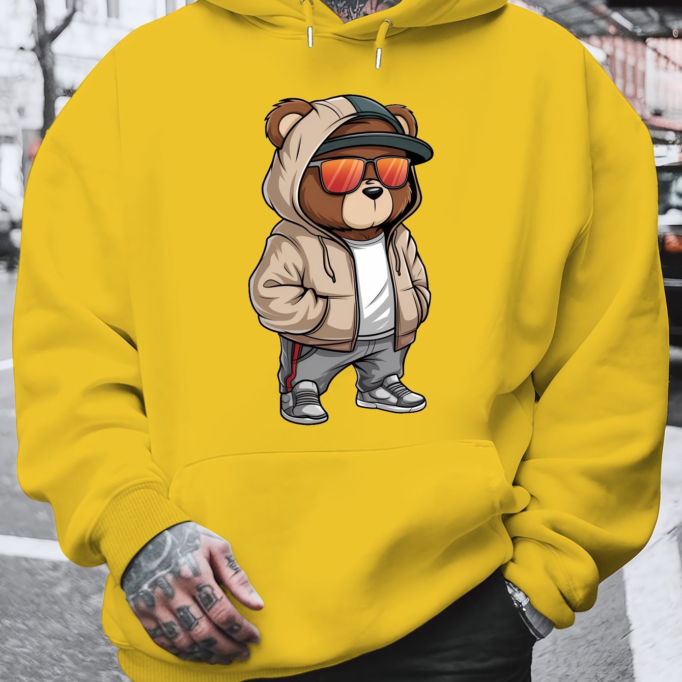 Cool Bear 2024 New Printed Autumn And Winter Plush Men'S Versatile Sweater with Dalian Hat, Fashion Brand for Spring And Autumn, Plus Size