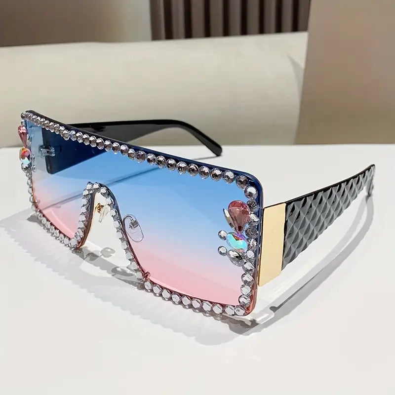 Women's Oversized Rhinestone-Adorned Large Round Frame Glasses - Sparkling Party & Everyday Statement Glasses with Clear Decorative Lens, Durable Non-Prescription Fashion Eyewear for Women, Bold Statement Glasses for Night Ou