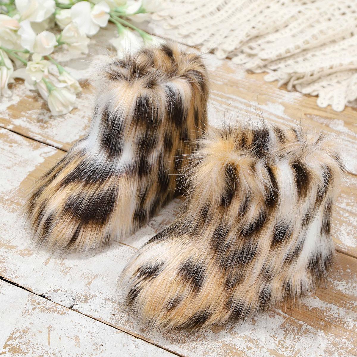 Girls' Winter Snow Boots with Fringe Trim - Warm Mid-Calf Traction Outsole, Lightweight Rubber Sole & Cozy Round Toe for Outdoor, Slipping on/Slip-Resistant - Cute Booties for & Little (Winter/Autumn)