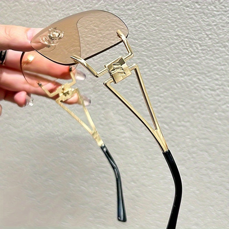 Women'S Rimless Wraparound Glasses - Non-Prescription Everyday & Formal Eyewear, Lightweight Zinc Alloy Frame, Modern Minimalist Look for Parties, Photoshoots - Compatible with Prescription Lenses, Party Accessories, Stylish