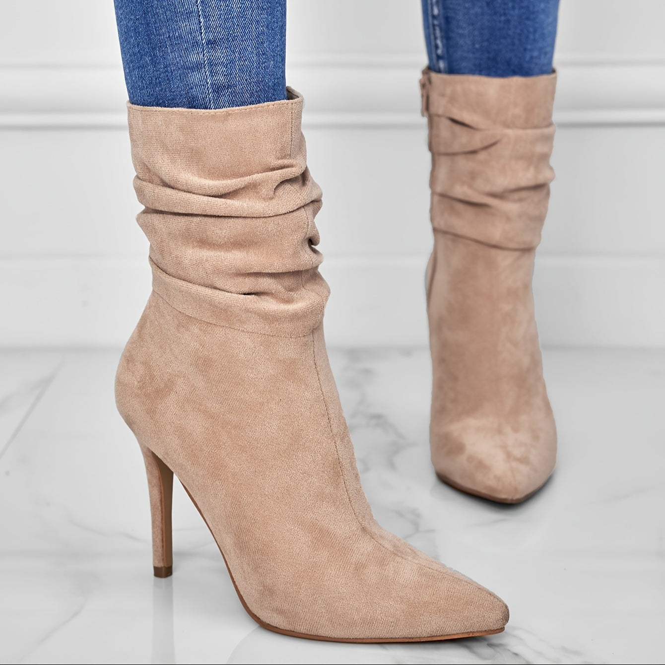 2025 New Women's Mid-Calf Cover Boots with Side Zipper - Pointed Toe Stiletto Heel, Comfortable PU Lining & Rubber Sole, Solid Color Versatile Boots for Dresses & Casual Outfits, Autumn Fashion Boots