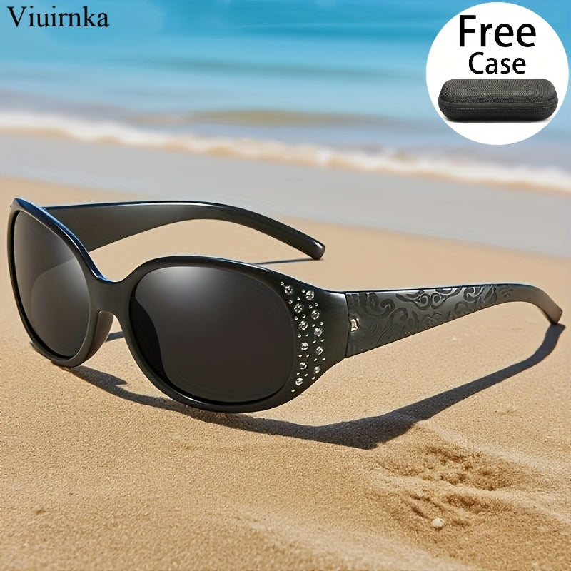 Trendy Glasses for Women - Fashionable Rhinestone-Embellished Cat-Eye Glasses with Purple Floral Design, Lightweight & Durable Frames for Beach, Driving, Outdoor Activities, Street Style, Photoshoot, Luxury Vacation Essential