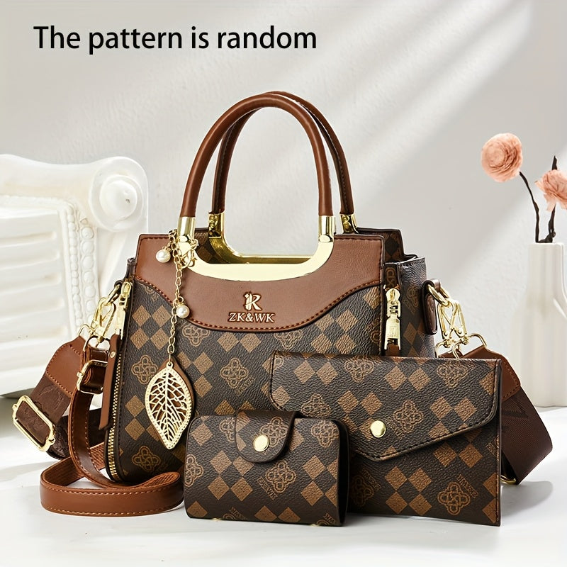 CHROSGEKEIDI Women's Multi-Piece Crossbody Handbag Set - Elegant Beige PU Leather Bags with Detachable Strap & Zipper Closure, Convertible Purse Collection for Everyday, Office, Formal Events - Ideal Gift for Women, Crossbody