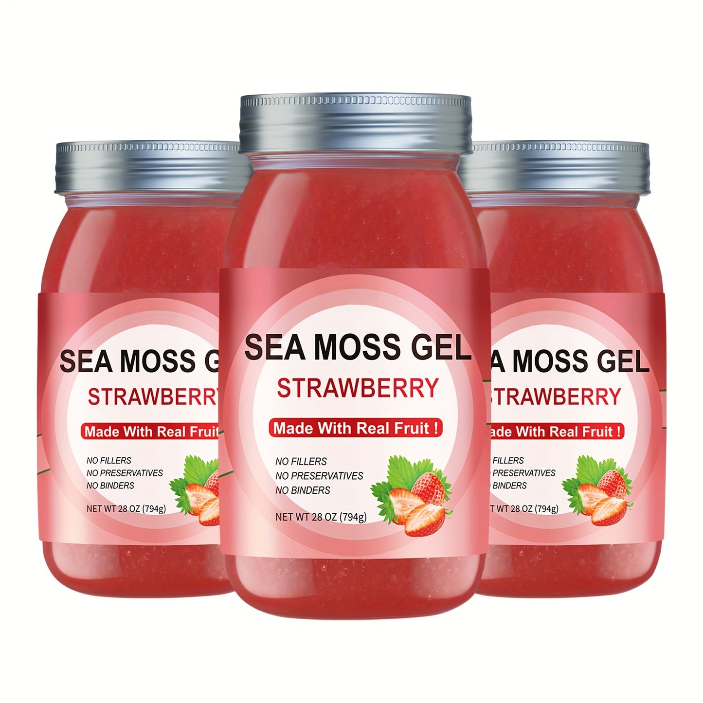 All-age Use, Raw Irish Sea Moss Strawberry Flavor Sea Moss Gel True Strawberry Flavor Sea Moss Gel Raw Sea Moss Gel, Nutritional Supplement, NET WT 28oz, Rich In Minerals & Vitamins