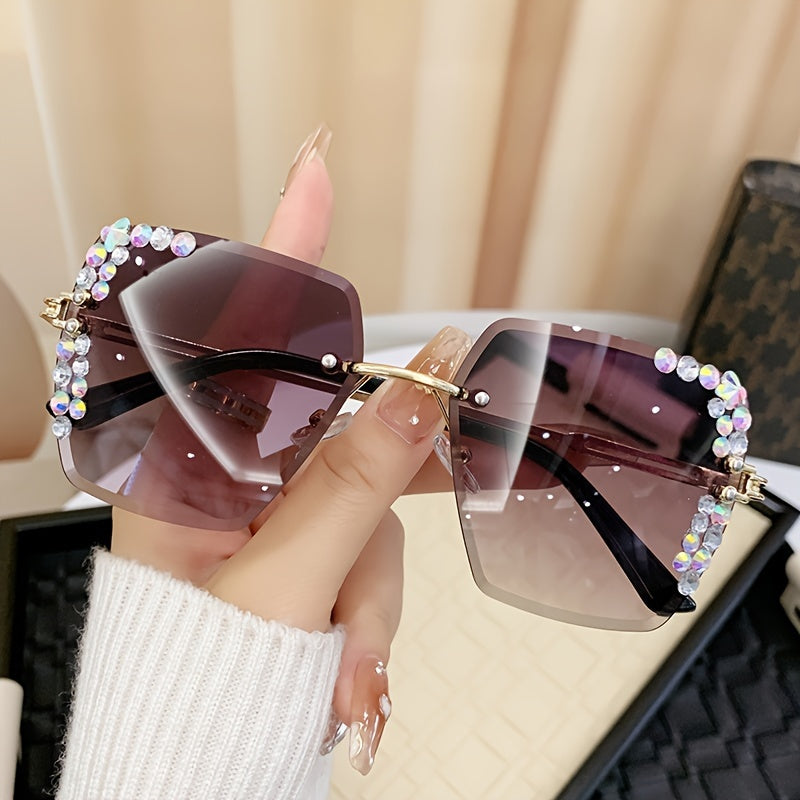 A pair of fashionable ladies frameless gradual change lens glasses, casual starry sky shining design