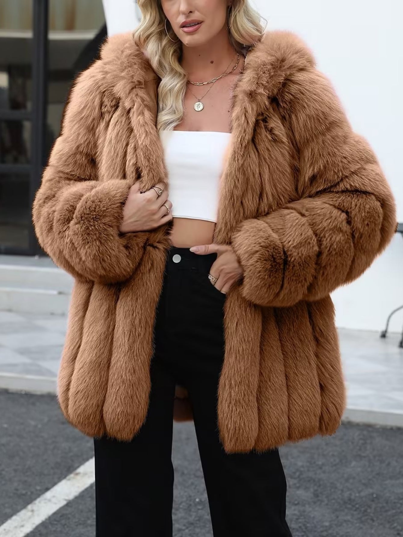 Plus Size, Plus-size Women's coat new European and American autumn winter faux fur warm fluffy plus-size Women's coat faux fox fur jacket fur winter wear plus-size fashion outwear