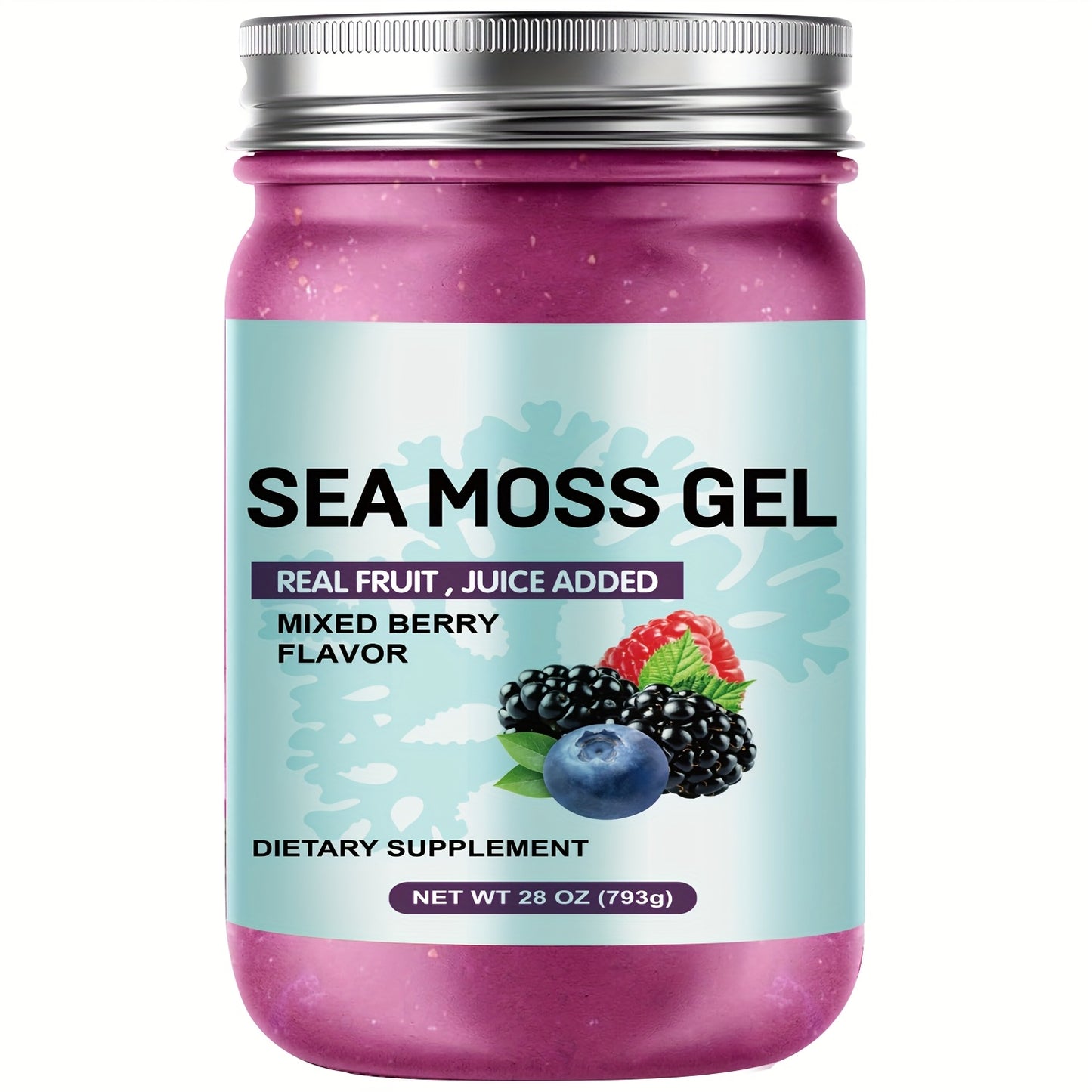 Premium Sea Moss Gel with Real Fruit Juice - Advanced Irish Sea Moss, Natural Vitamin & Mineral Supplement, 28oz, Mixed Berry Flavor (Blueberries, Raspberries), Hypoallergenic, Supports Healthy Eating, Food Additive | Modern