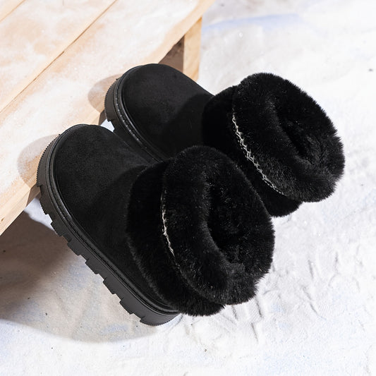 1 Pair Youngsters' Winter Snow Boots - Slip-On Mid-Calf Boots with Plush faux fur Lining, Non-Slip Rubber Sole & Breathable Fabric Upper for Boys & Girls, Casual Outdoor Hiking & Daily Wear, Winter Sports Footwear, Stylish Yo