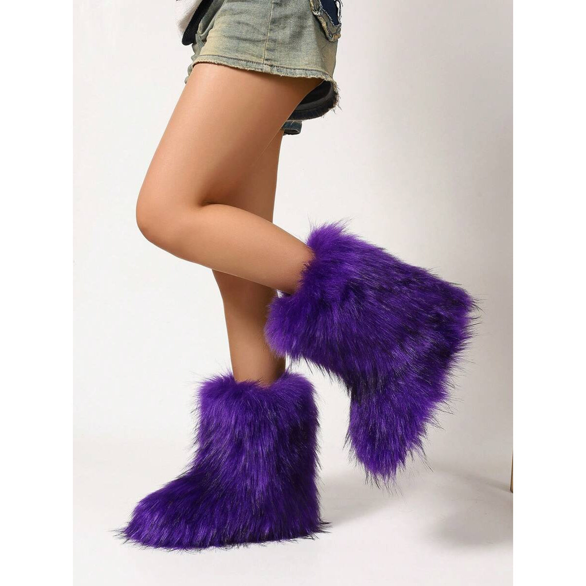 's Faux Fur Fur-Real Faux Fur-Like Winter Boots - Plush Warm Microfiber Furry Round Toe & Faux Fur Collar-like Ankle, Short Mid-Calf Cushioned Comfortable Indoor/Outdoor Purple (No-) Short Boots - Cozy Winter Shoes for Dresse