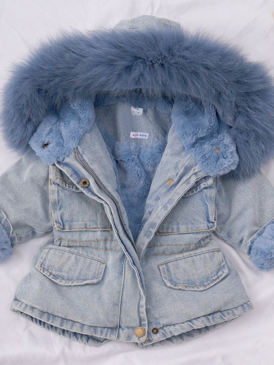 Holly Oversized Denim Fur Hooded Winter Coat Jacket