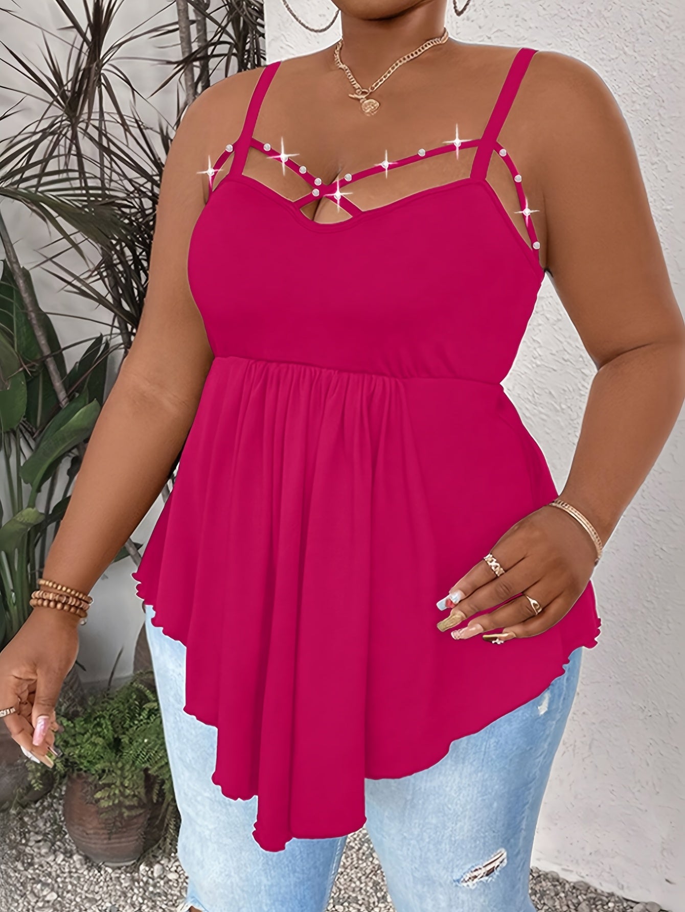 Plus Size, Plus Size Womens Sexy Strappy Square Neck Vest Tank Shirt Cami Party Top Blouse Oversized