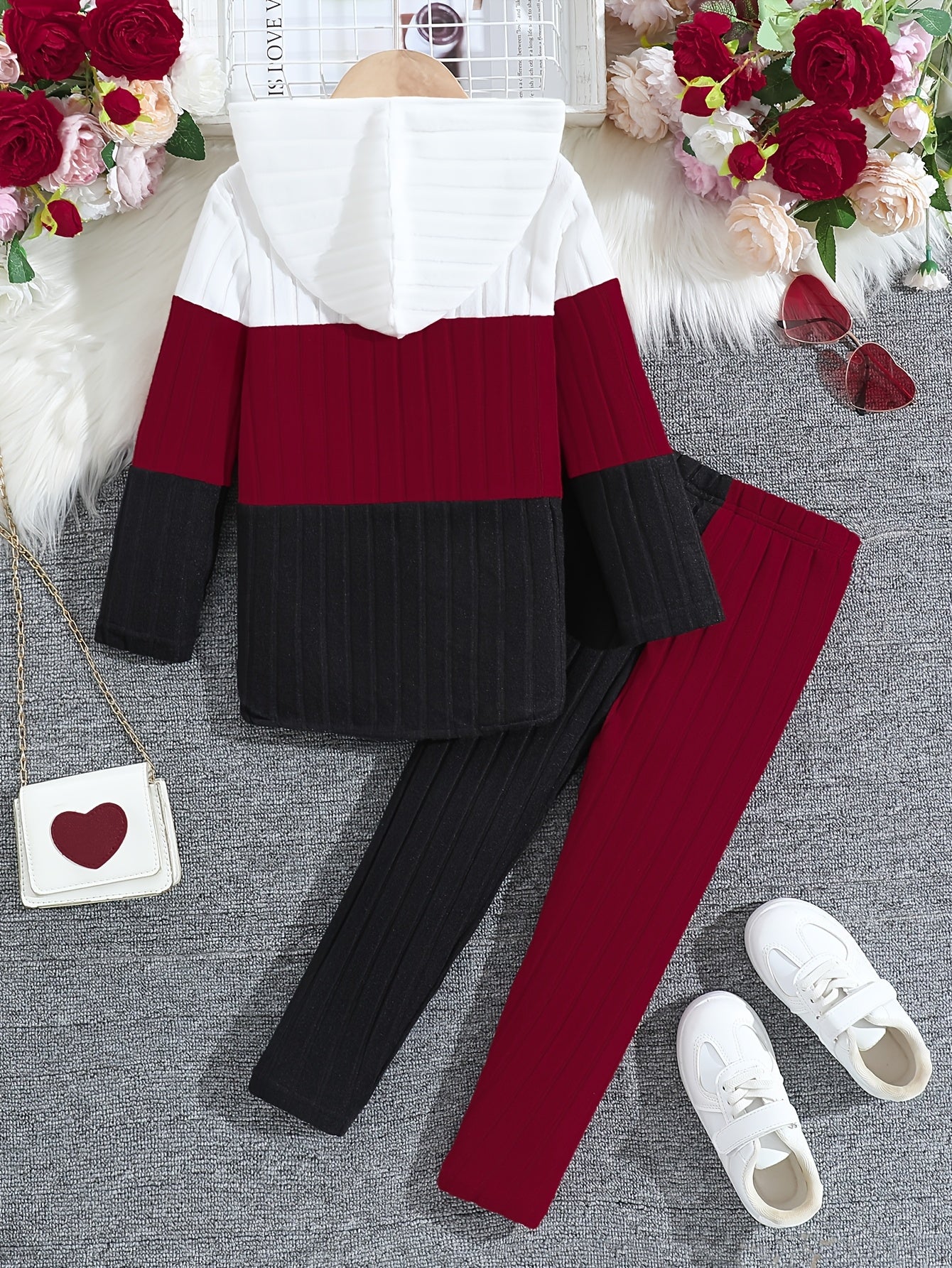 ' Two-Piece Striped Hooded Sweater Set | Long Sleeve Top and Long Trousers with Slight Stretch Fabric for Casual Wear, for Outdoor, Knit