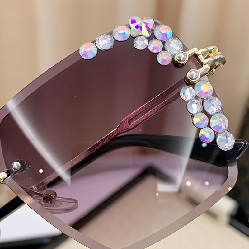 A pair of fashionable ladies frameless gradual change lens glasses, casual starry sky shining design