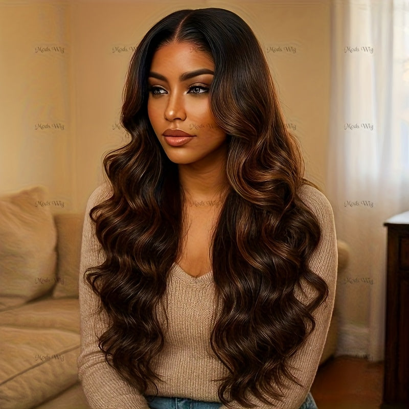 200% Density Human Hair Ombre Balayage Lace Front Wig with 13x6x1 HD T-Part Closure - Black to Blonde/Brown Highlights (P1B/2/30), Body Wave Multi-Ethnic Friendly Lace Wigs for Women, No Glue Needed