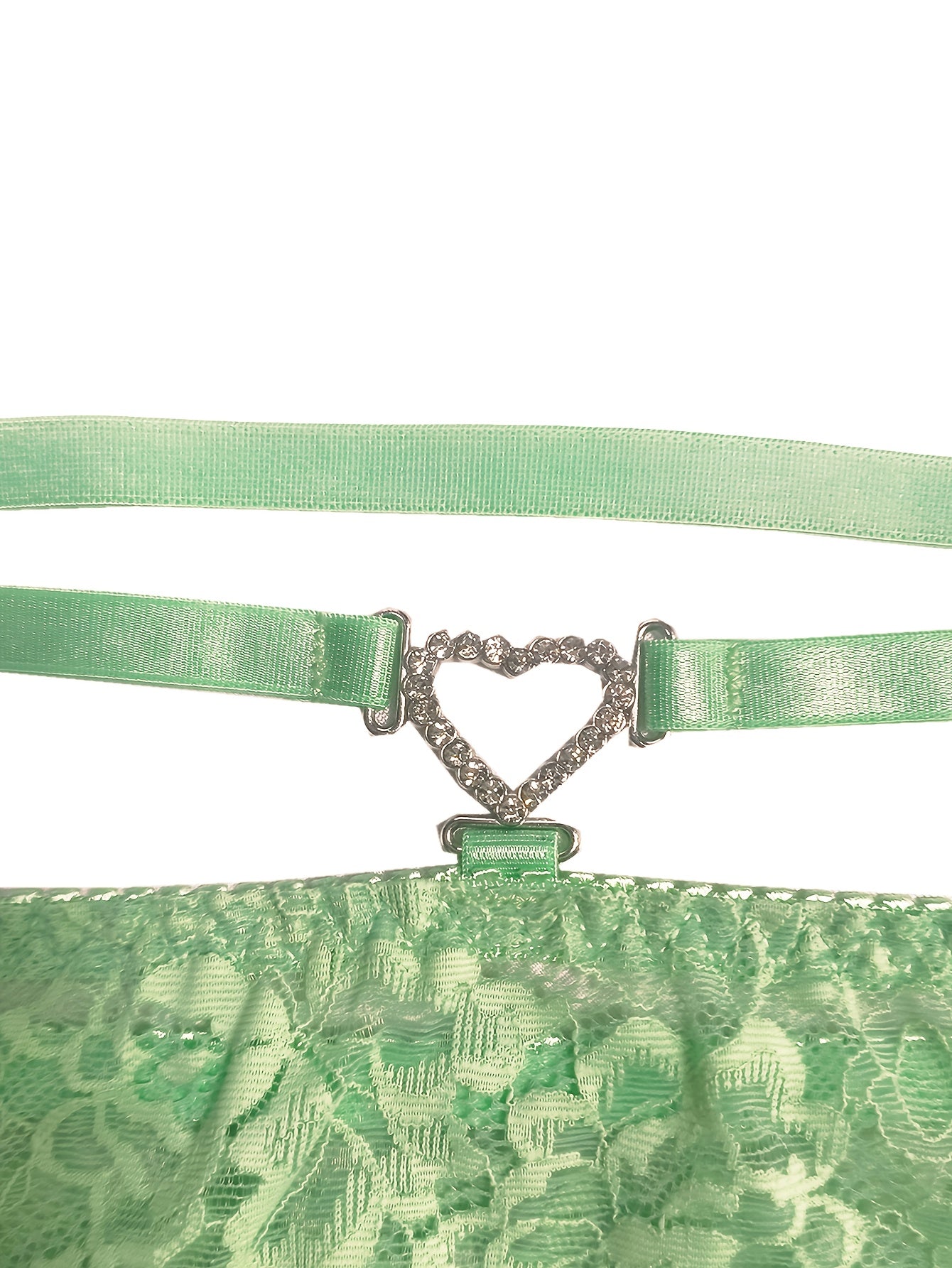 Women'S Plus Size Sexy Lace Contrast Cup with Rhinestone Buckle Bra Set - Mint Green & Black, Medium Stretch, Elegant & Comfortable Lingerie for Adults, Lingerie Sets