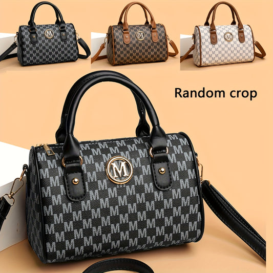 1pc New Single Shoulder Bag With "M" Logo Patch, With Removable Shoulder Strap, Boston Crossbody Bag, Unisex, Can Used As A Handbag, Phone Bag, Suitable For Gifts, Daily Travel, Shopping, Commuting.