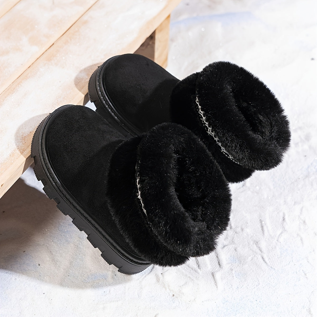 1 Pair Youngsters' Winter Snow Boots - Slip-On Mid-Calf Boots with Plush faux fur Lining, Non-Slip Rubber Sole & Breathable Fabric Upper for Boys & Girls, Casual Outdoor Hiking & Daily Wear, Winter Sports Footwear, Stylish Yo