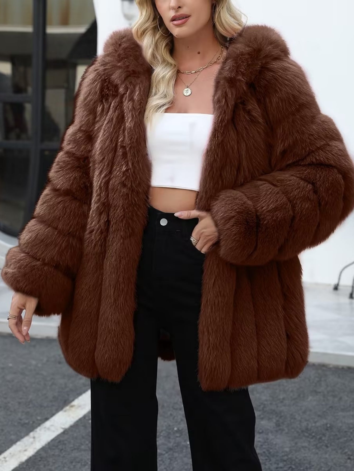 Plus Size, Plus-size Women's coat new European and American autumn winter faux fur warm fluffy plus-size Women's coat faux fox fur jacket fur winter wear plus-size fashion outwear
