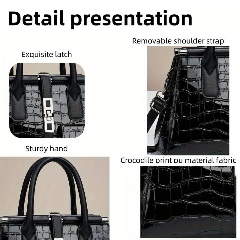 Simple classic mature temperament crocodile texture business leisure commuter Tote bag, large capacity handbag, fashion two Women's bag set, single shoulder crossbody bag