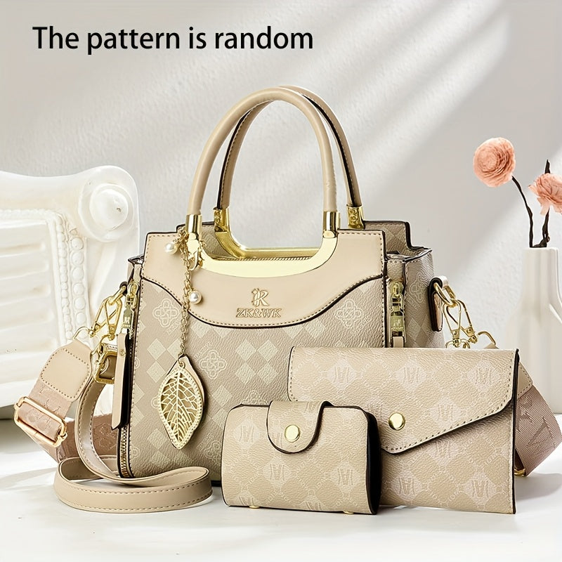 CHROSGEKEIDI Women's Multi-Piece Crossbody Handbag Set - Elegant Beige PU Leather Bags with Detachable Strap & Zipper Closure, Convertible Purse Collection for Everyday, Office, Formal Events - Ideal Gift for Women, Crossbody