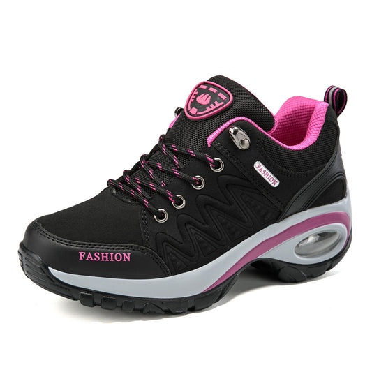 Women's Breathable Hiking Sneakers with Non-Slip TR Sole, Stability Support & Cushioned Comfort - All-Season Outdoor Trekking Shoes, Fashionable Platform Design for Casual Wear (Black with Pink Accents), Hiking Boots