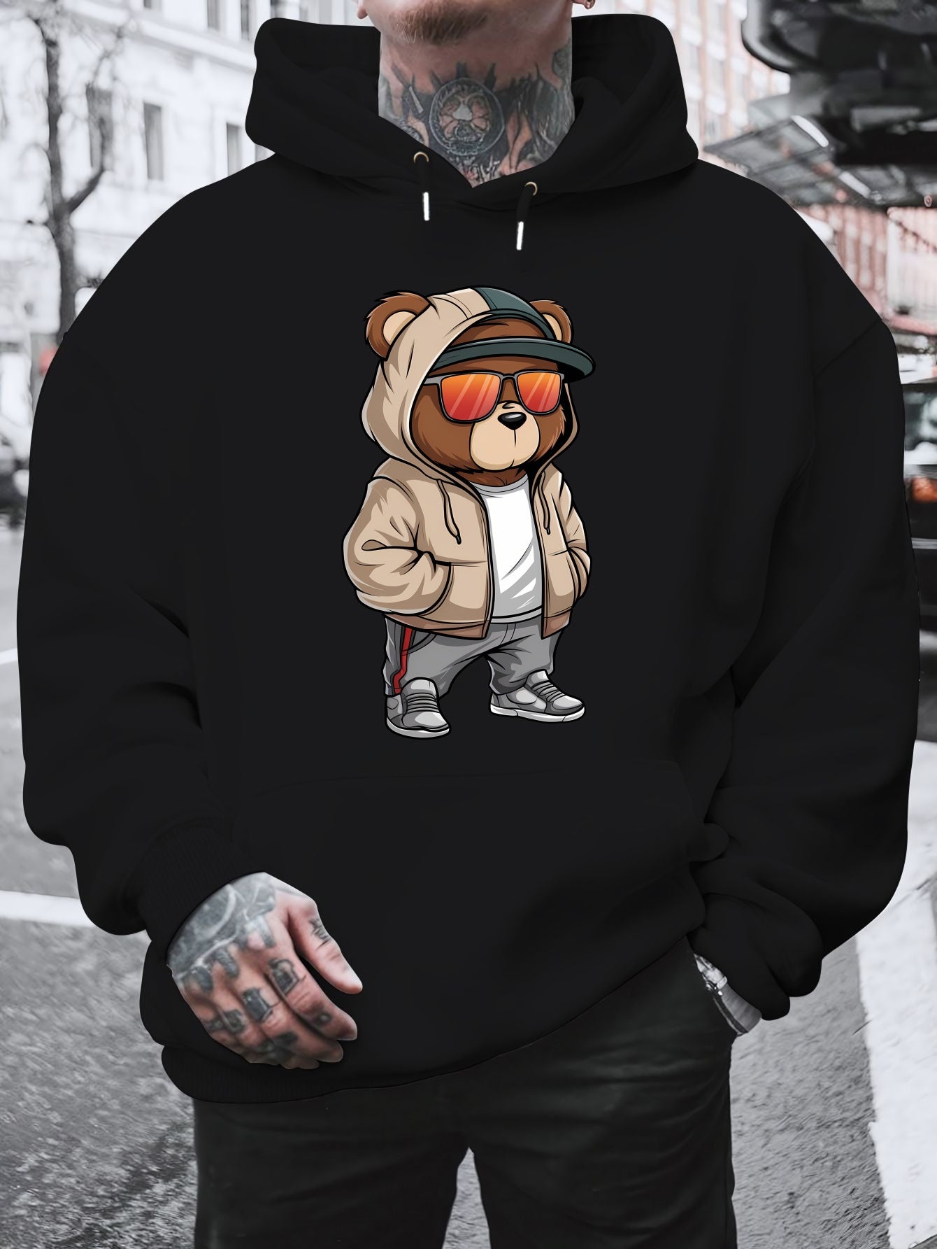 Cool Bear 2024 New Printed Autumn And Winter Plush Men'S Versatile Sweater with Dalian Hat, Fashion Brand for Spring And Autumn, Plus Size