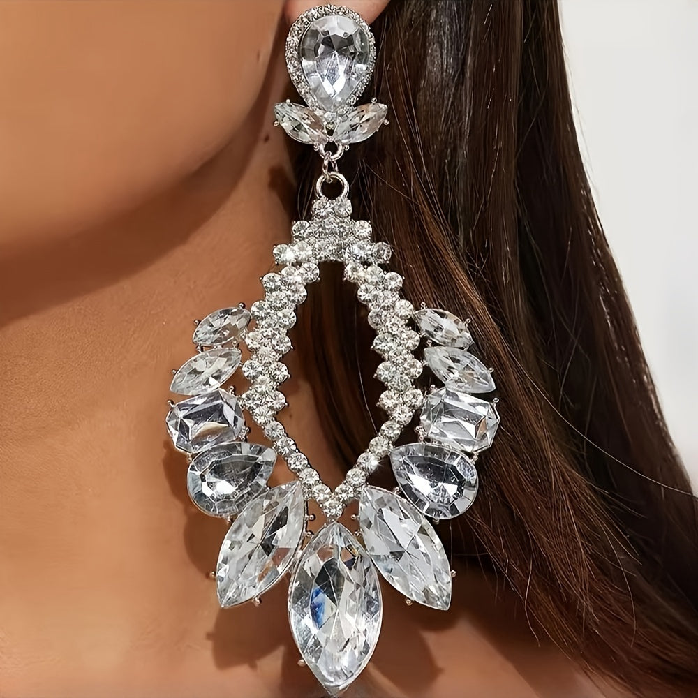1 Pair Rhinestone Baroque Large Dangle Earrings for Women Bridal Jewelry Gift Hollow Geometric Hanging Earrings Piercing Party