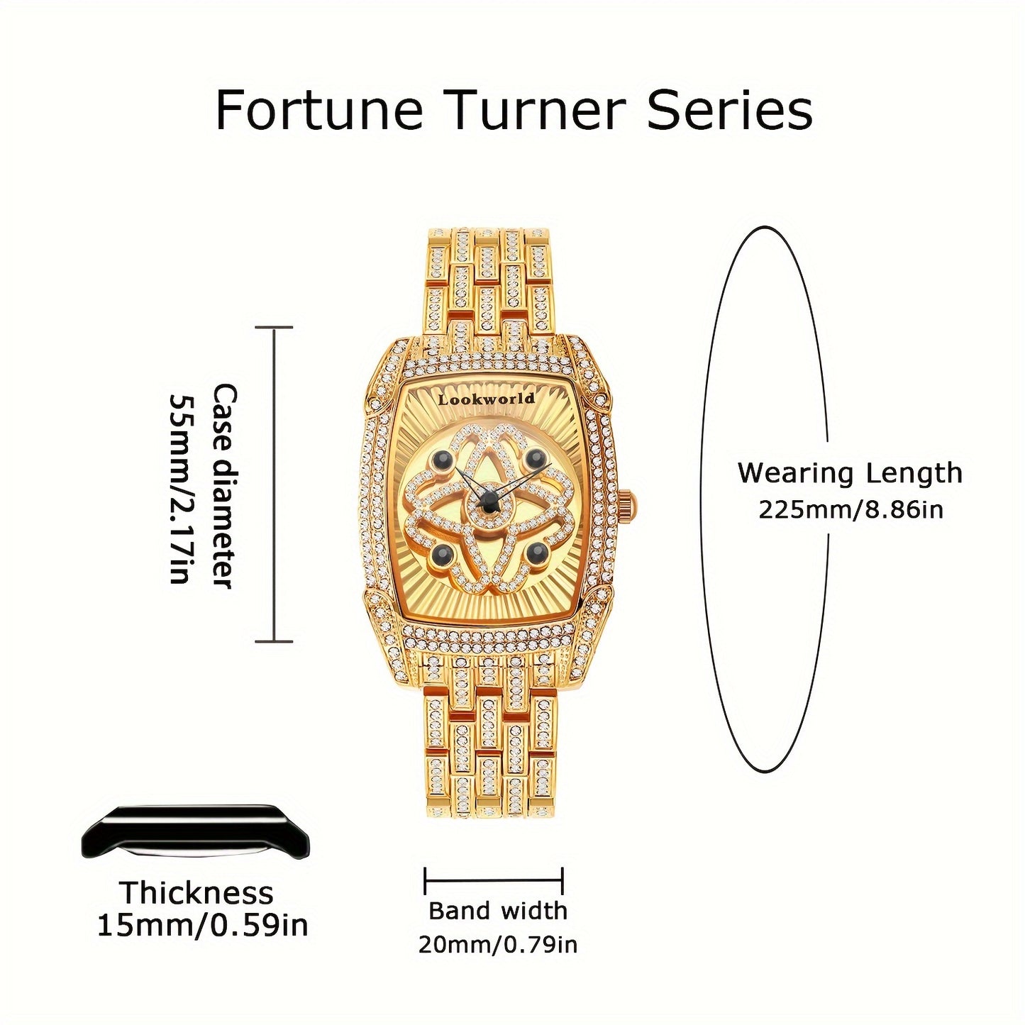 LOOKWORLD Hip-Hop Large Dial Rhinestone Stud Fortune Tuner Series Quartz Watch