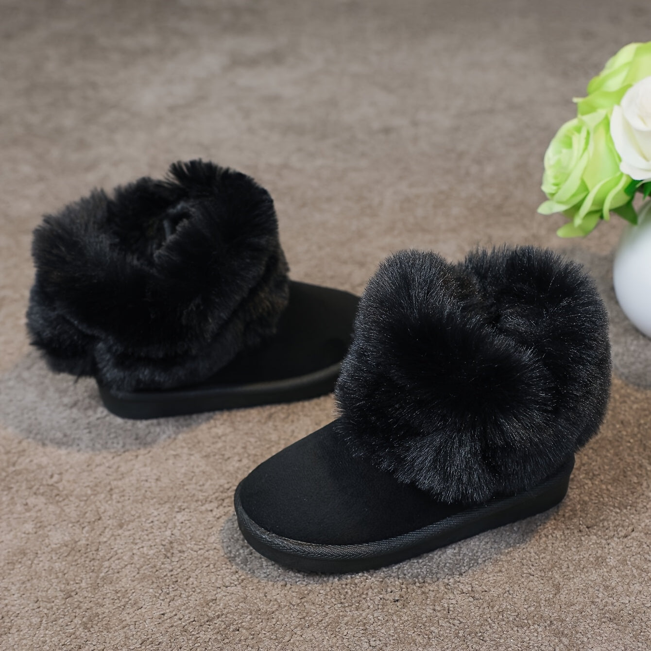 Girls' Cozy Fleece-Lined Slip-On Snow Boots with Plush Collar & - Warm Winter Boots with TPR Sole, &, Mid-Calf Height, Solid Color For Outdoor Play & Casual Wear, Winter Boots, Playful Design, Durable Construction