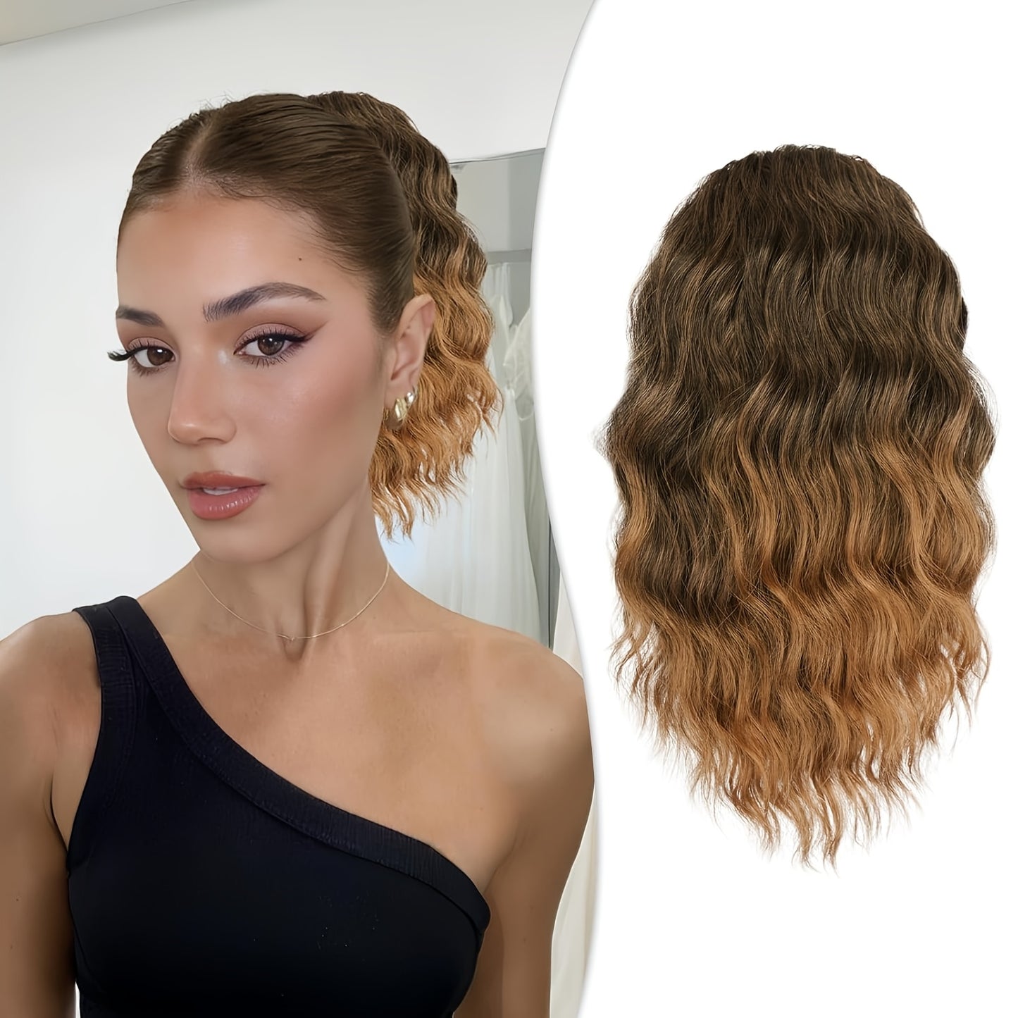 FESHFEN Female Wavy African Ponytail Extension With Rope, 16/20inch African Curly Hair, A Very Convenient Way To Lengthen CurlsIt Is Suitable For Going Out To Play, And The Use Scenarios Are Changeable