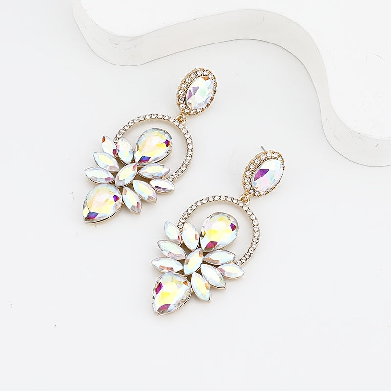 Luxurious And Fashionable Bling-Bling Party Earrings for Women, Featuring Colorful Glass And Rhinestones, with a Bold And Elegant Design