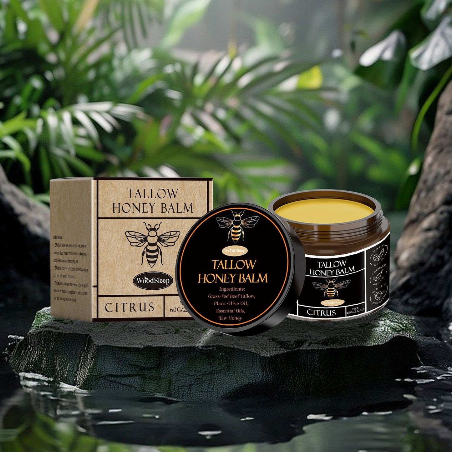 Organic Grass-Fed Beef Tallow Balm with Raw Honey, Smooth Light Beige - Handmade All-Natural Moisturize