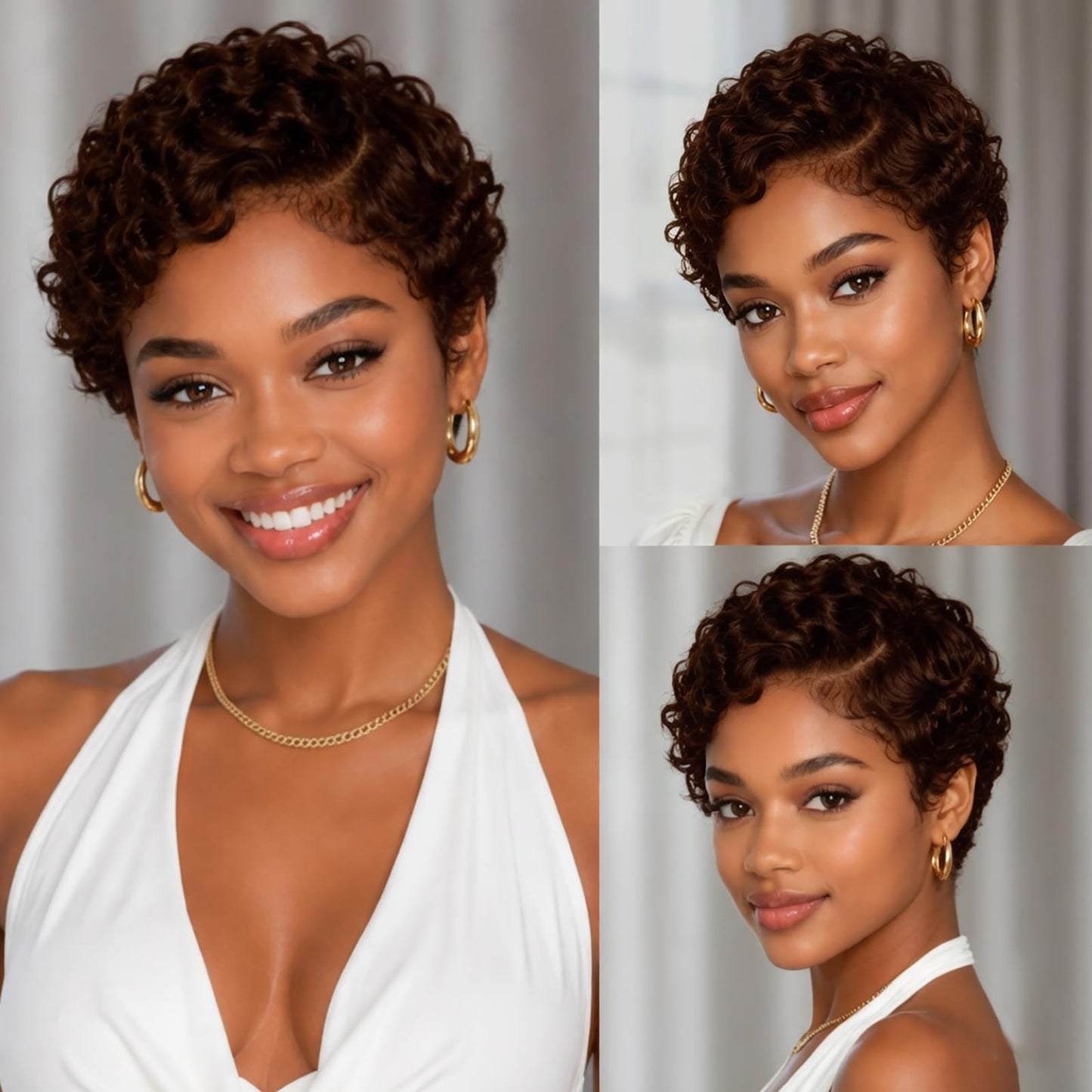 Curly Pixie Cut 13x4 Lace Front Human Hair Wigs for Black Women, Deep Wave Short Curly 13x4 HD Lace Frontal Wigs Layered No Glue Daily Wear Wig Pixie Cut 100% Human Hair Glueless Wigs, Natural Black